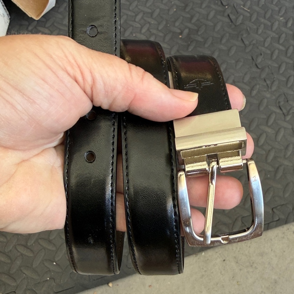 Black Leather Men's Belt with Silver Buckle
